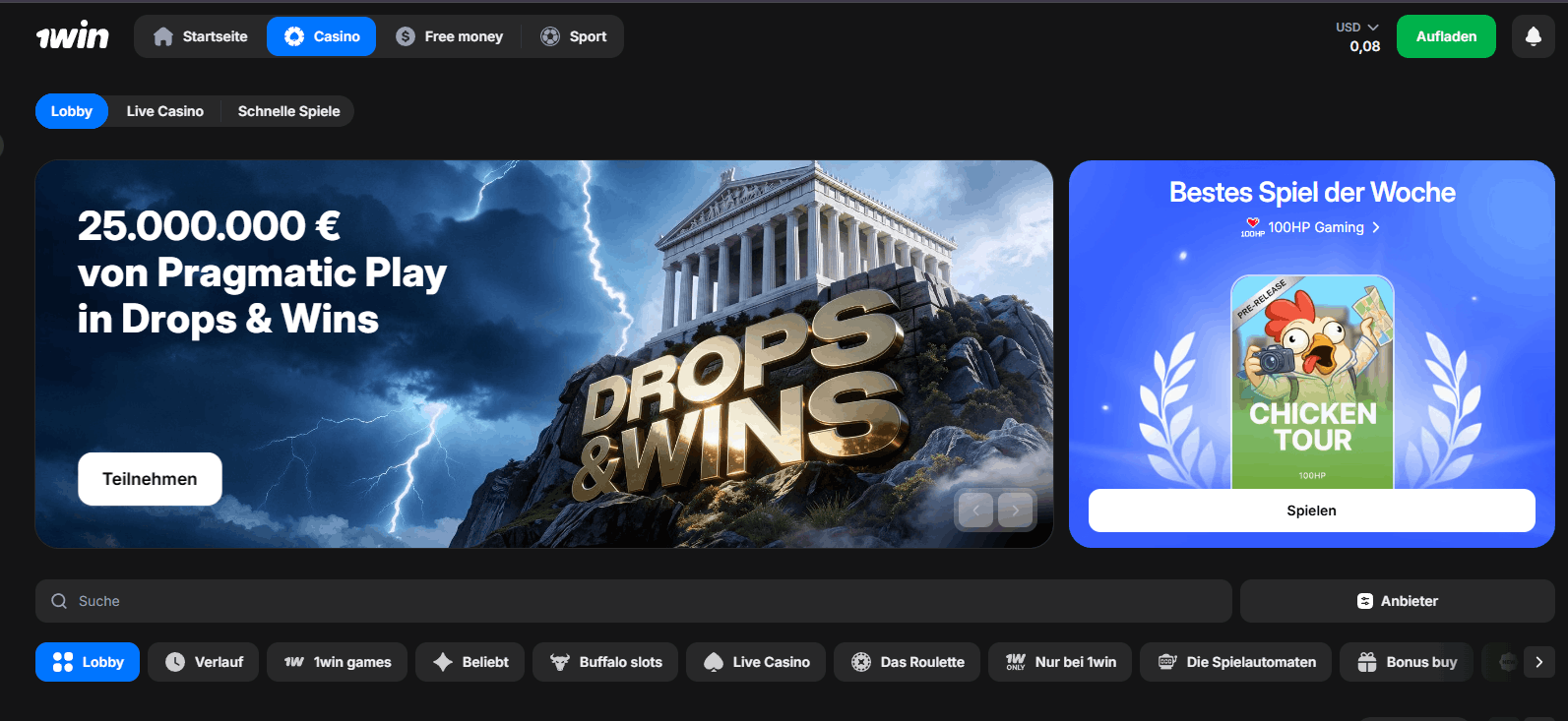 1win Casino Bonus – 500% bis 1.000€ + 500 Freispiele
