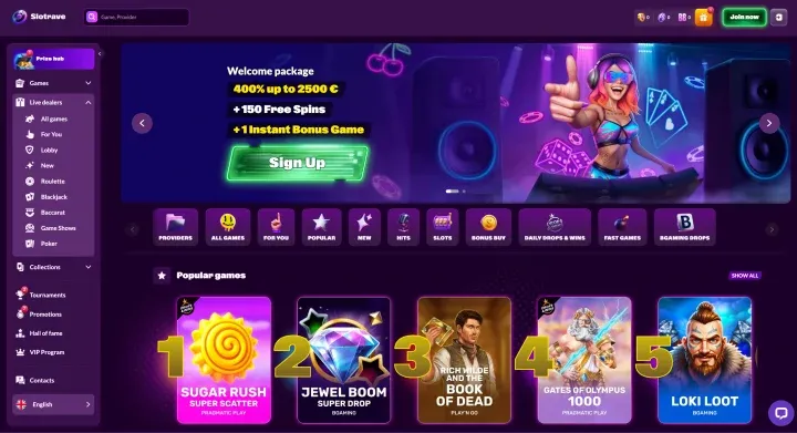 Slotrave Casino – Slot-fokussiertes Casino mit Zeus vs Hades von Pragmatic Play